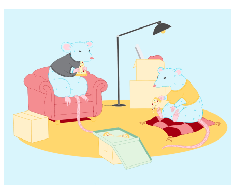 two mice eating in their apartment